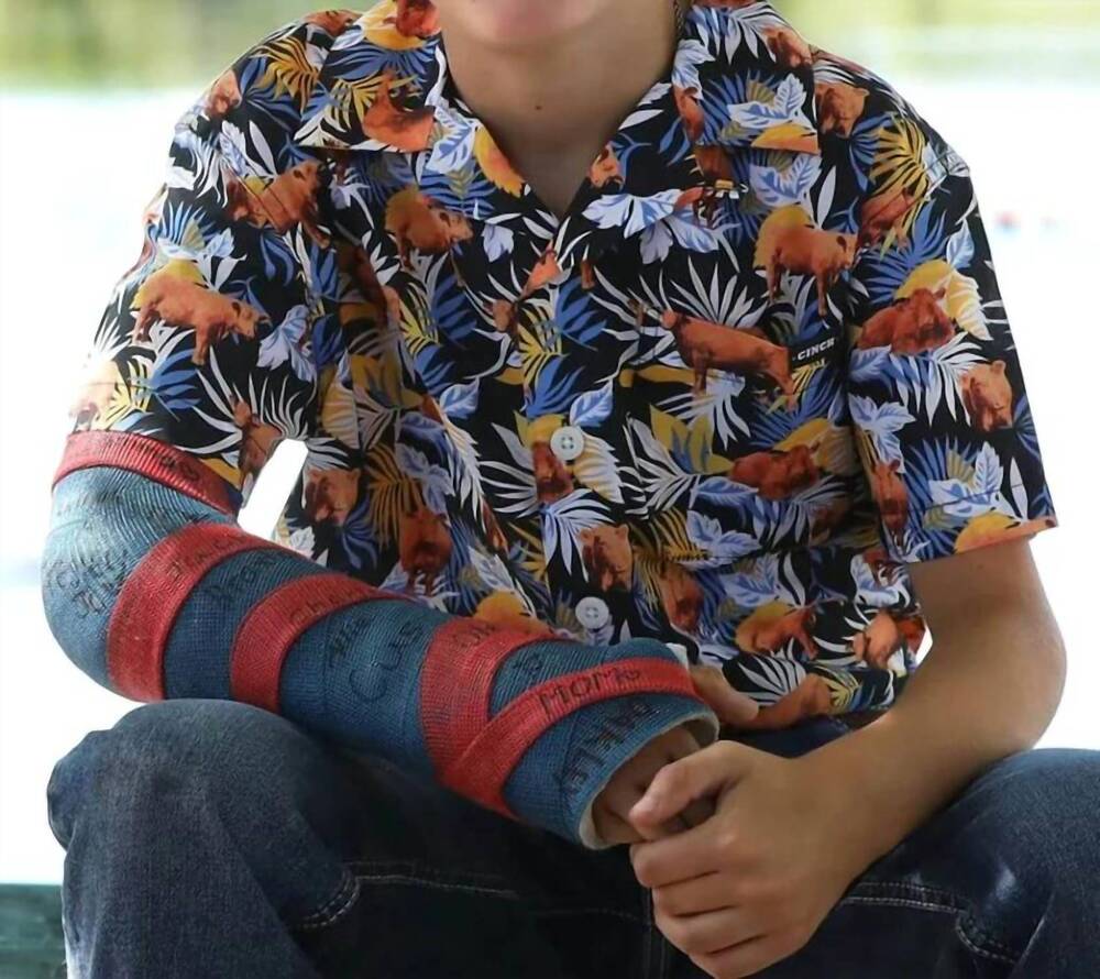NEW CINCH boys aloha angus camp short sleeve shirt in multi